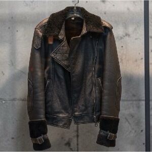 Burberry Brit Leather Shearling Aviator Jacket WOMENS – Black – Size US 14